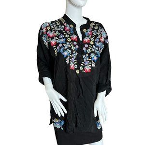 Johnny. Was Black Long Sleeve Tunic with Embroidery Size S